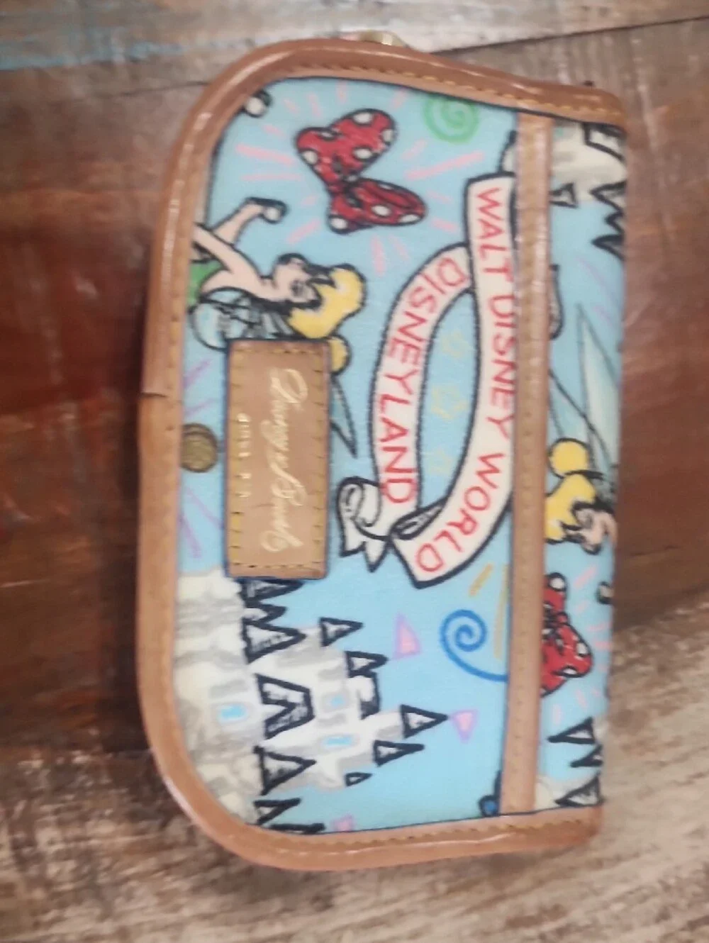 Dooney & Bourke Blue Disney Character Wristlet Pouch Mickey Minnie Tickerbell
